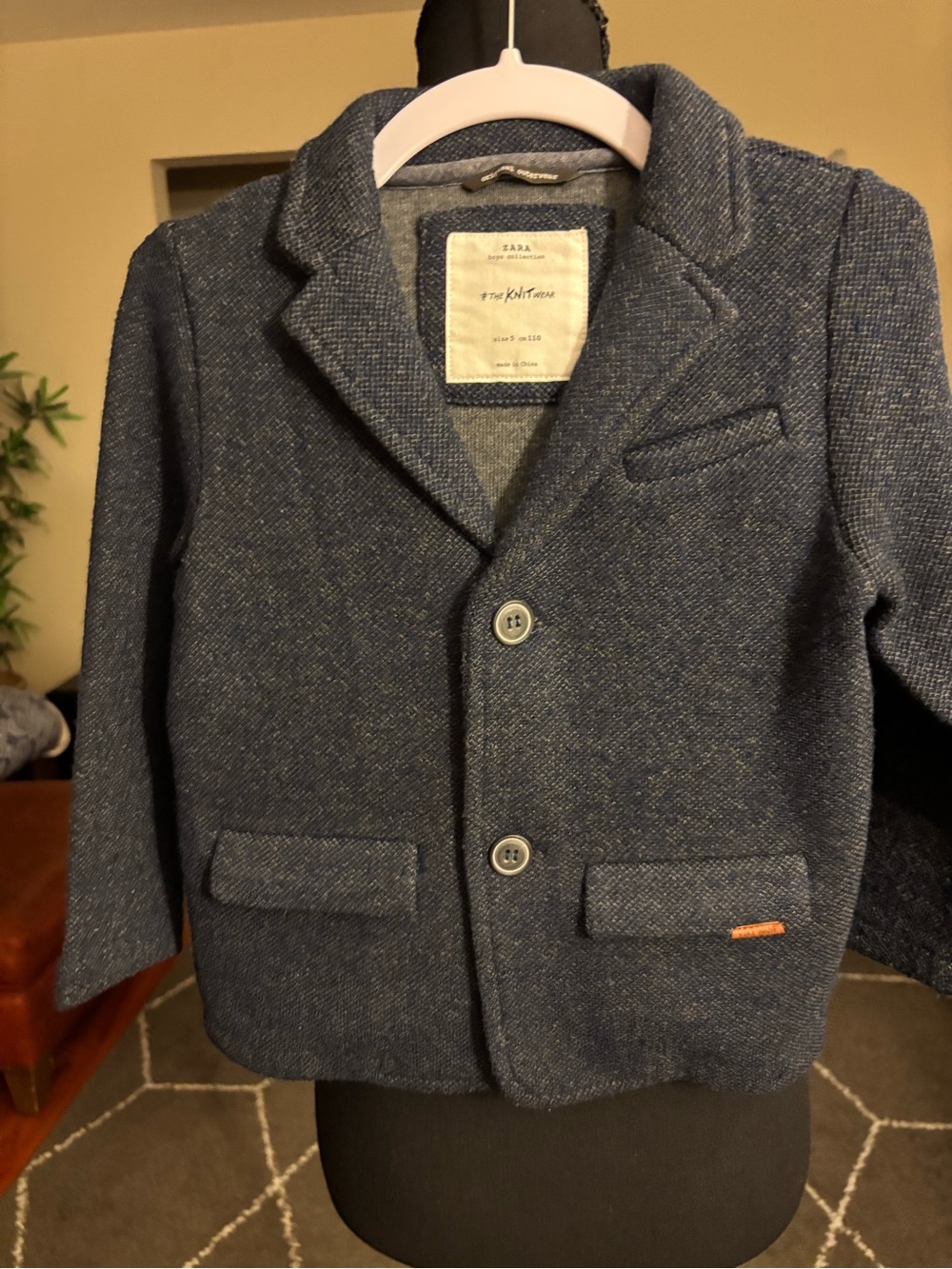 Zara Navy Textured Boys Blazer size 5
